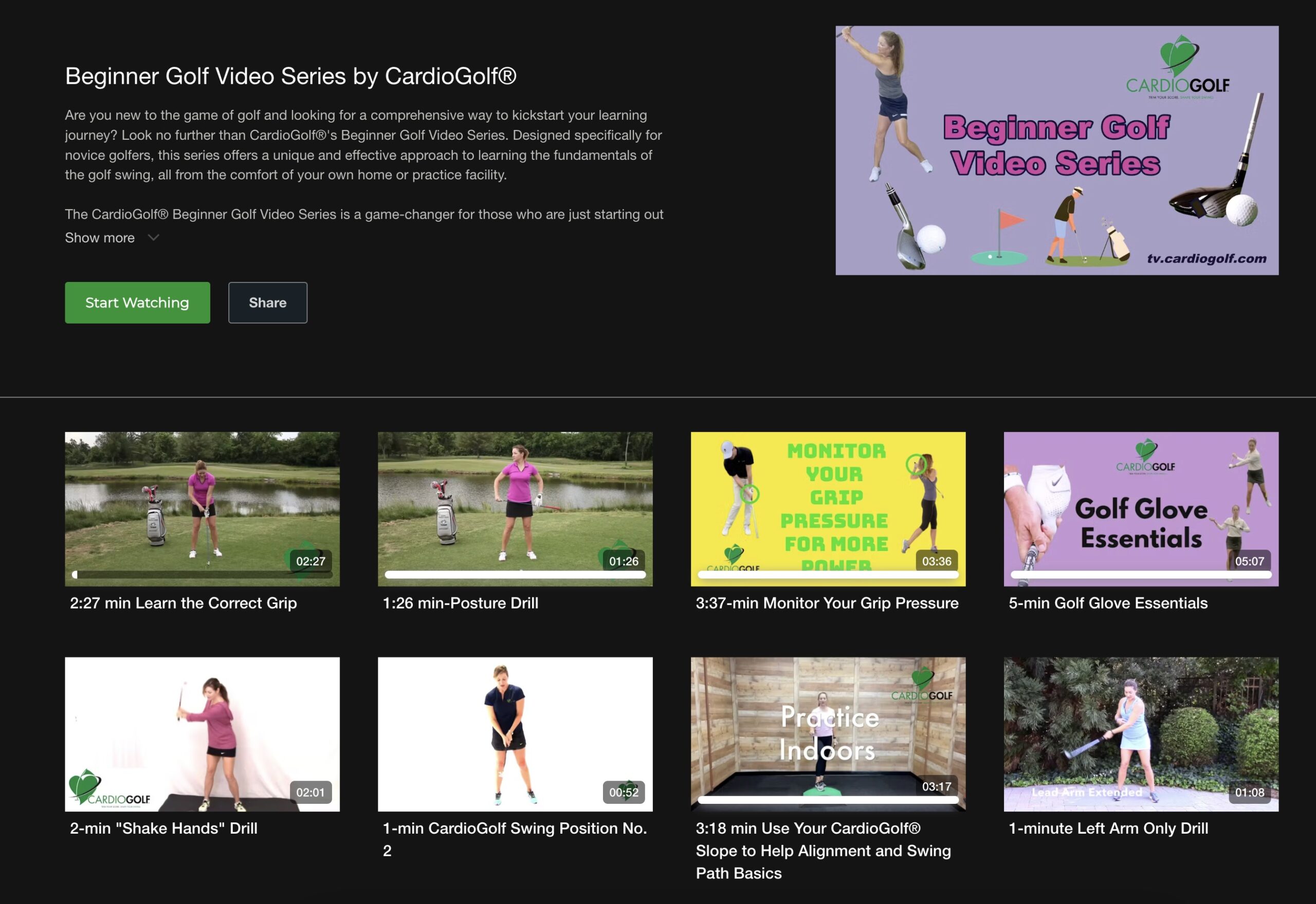 A New Way to Practice-Video Series for Beginner Golfers by CardioGolf® includes videos to help golfers accelerate the learning process. Simply follow the videos to learn proper technique and a flowing swing.